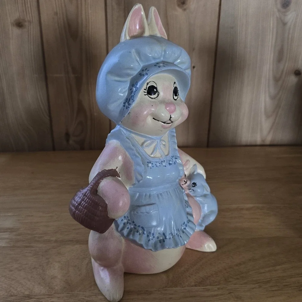 Vintage Byron Mold Easter Bunny Rabbit Figurines Set of 2 Hand-Painted 1970s